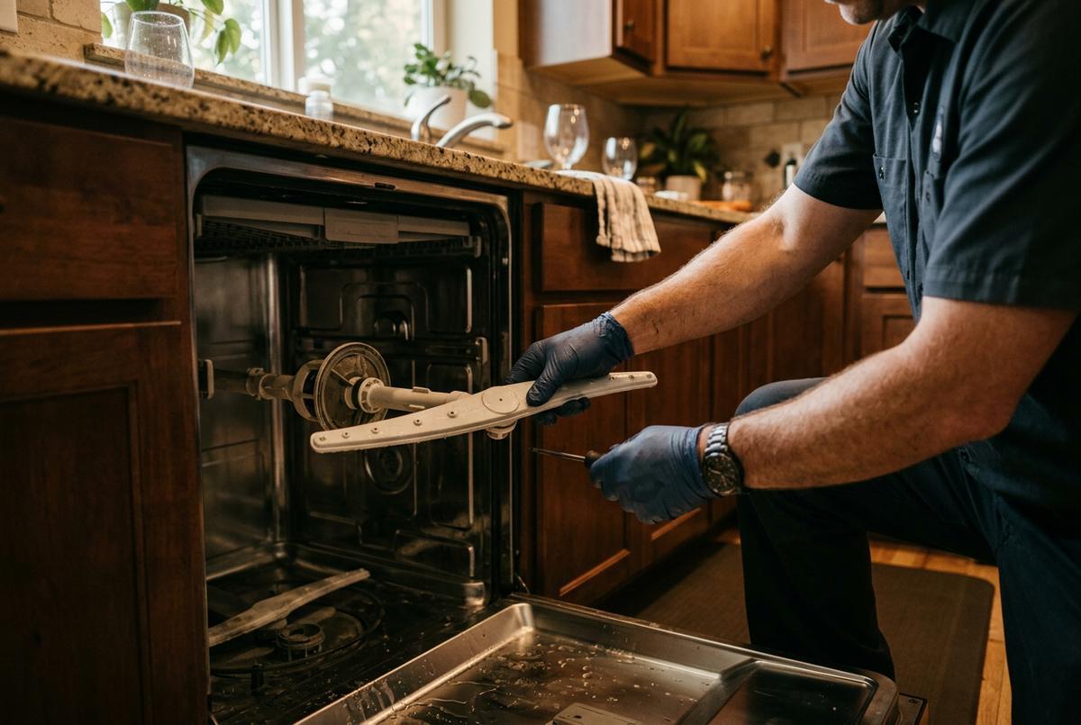 Dishwasher Repair technician at work