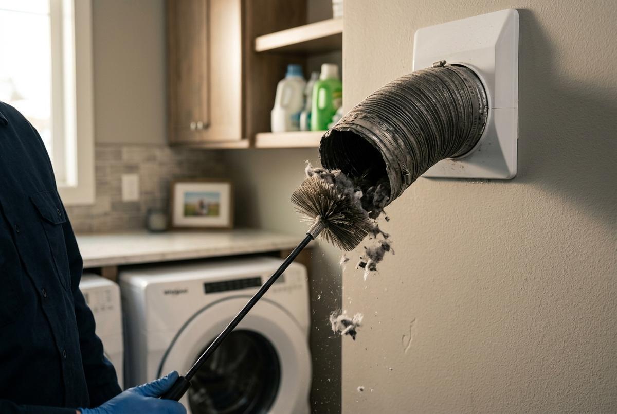 Dryer Vent Cleaning technician at work